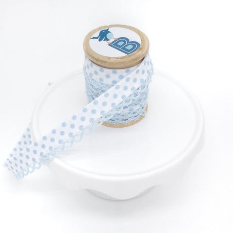 Bias Tape Double Fold Crocheted Edge in Polka Dot Celeste