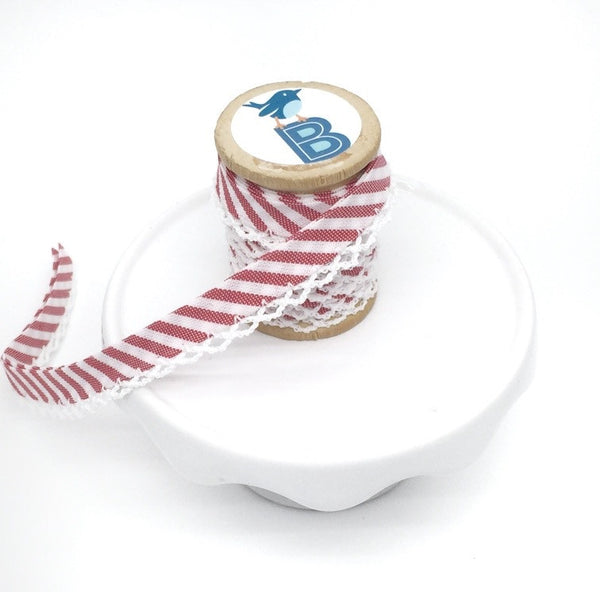 Bias Tape Double Fold Crocheted Edge in Gingham Stripe Fuchsia