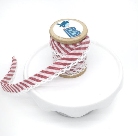 Bias Tape Double Fold Crocheted Edge in Gingham Stripe Fuchsia