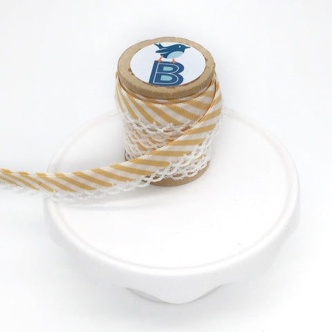 Bias Tape Double Fold Crocheted Edge in Gingham Stripe Yellow