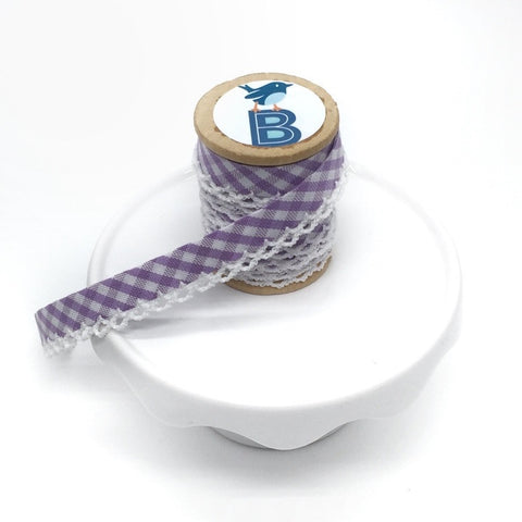 Bias Tape Double Fold Crocheted Edge in Gingham Mini Check Lilac