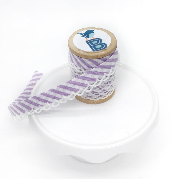 Bias Tape Double Fold Crocheted Edge in Gingham Stripe Lilac