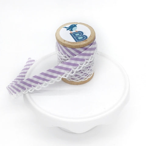Bias Tape Double Fold Crocheted Edge in Gingham Stripe Lilac