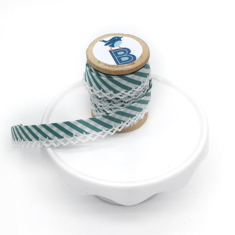 Bias Tape Double Fold Crocheted Edge in Gingham Stripe Verde