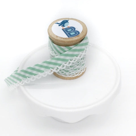 Bias Tape Double Fold Crocheted Edge in Gingham Stripe Verde