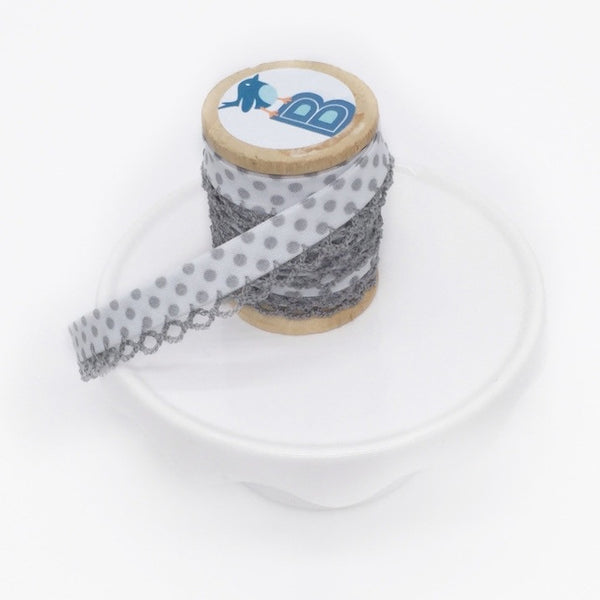 Bias Tape Double Fold Crocheted Edge in Polka Dot Gris
