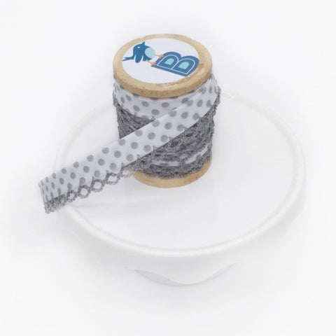 Bias Tape Double Fold Crocheted Edge in Polka Dot Gris