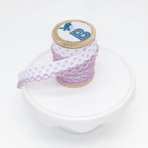 Bias Tape Double Fold Crocheted Edge in Polka Dot Lilac on White