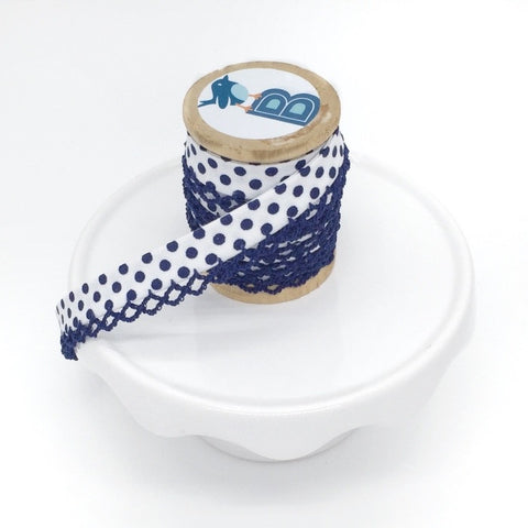 Bias Tape Double Fold Crocheted Edge in Polka Dot Marino on White