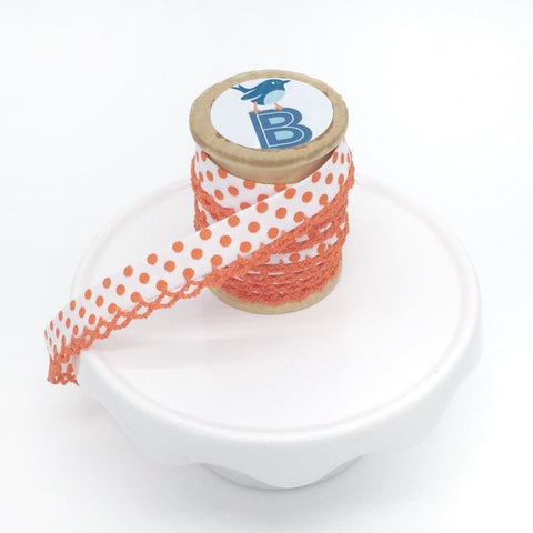 Bias Tape Double Fold Crocheted Edge in Polka Dot Naranja on White
