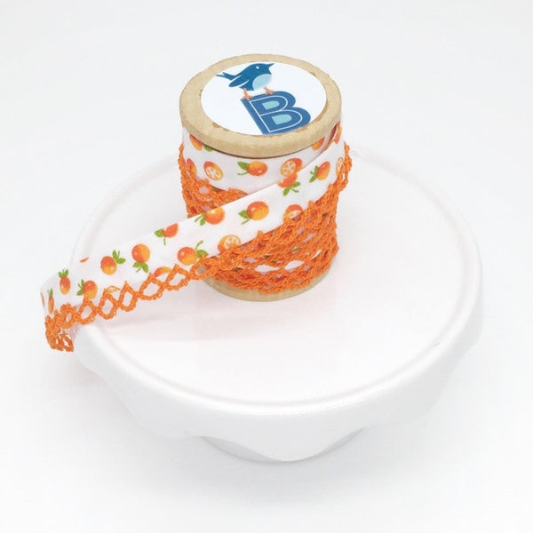 Bias Tape Double Fold Crocheted Edge in Fruit Orange