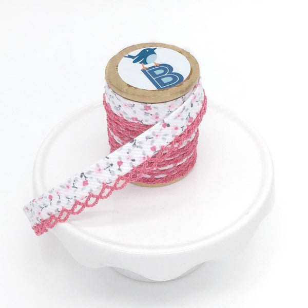 Bias Tape Double Fold Crocheted Edge in Petite Floral Pink