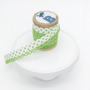 Bias Tape Double Fold Crocheted Edge in Polka Dot Pistachio on White