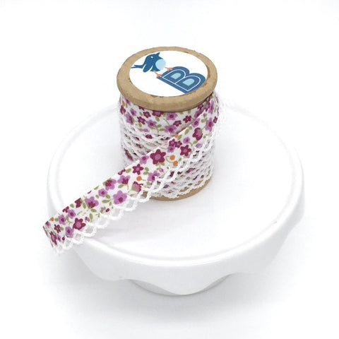 Bias Tape Double Fold Crocheted Edge in Floral Fancy Purple