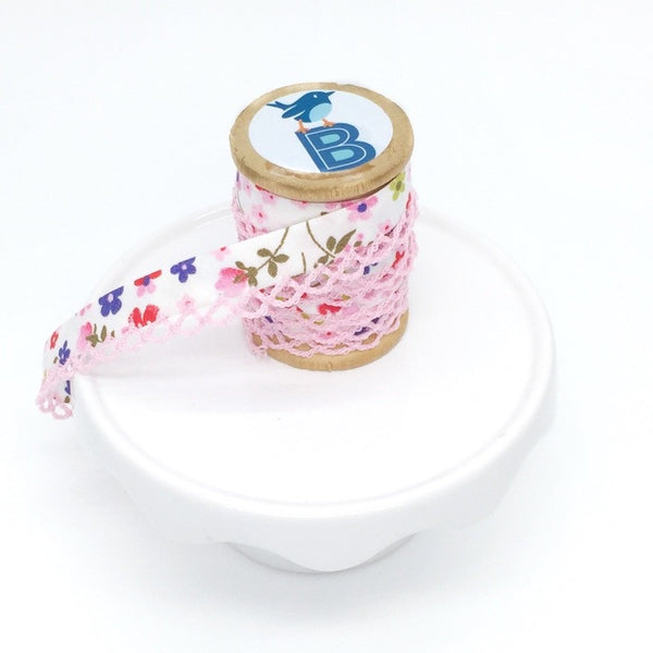 Bias Tape Double Fold Crocheted Edge in Regular Floral Pink