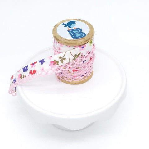 Bias Tape Double Fold Crocheted Edge in Regular Floral Pink