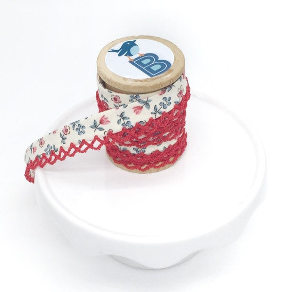Bias Tape Double Fold Crocheted Edge in Regular Floral Red