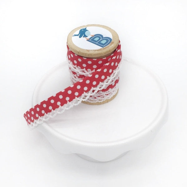 Bias Tape Double Fold Crocheted Edge in Polka Dot Red