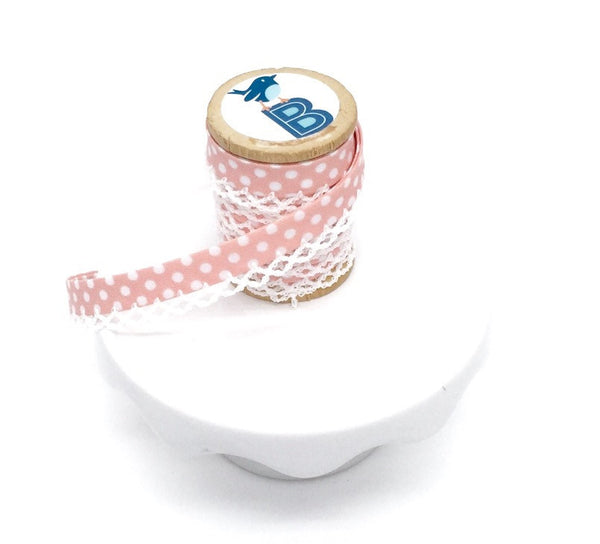 Bias Tape Double Fold Crocheted Edge in Polka Dot Rosa