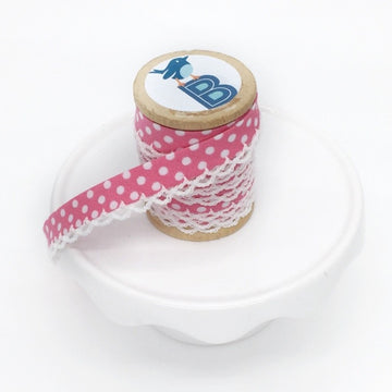 Bias Tape Double Fold Crocheted Edge in Polka Dot Rosa