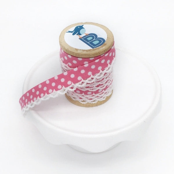 Bias Tape Double Fold Crocheted Edge in Polka Dot Rosa