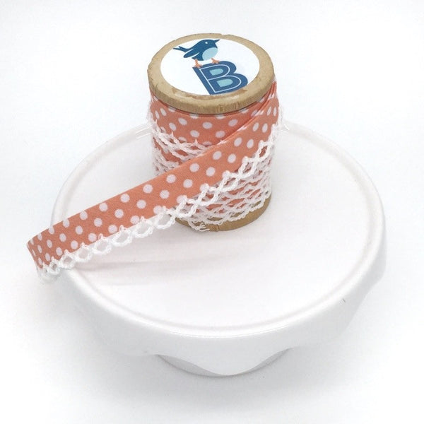 Bias Tape Double Fold Crocheted Edge in Polka Dot Salmon