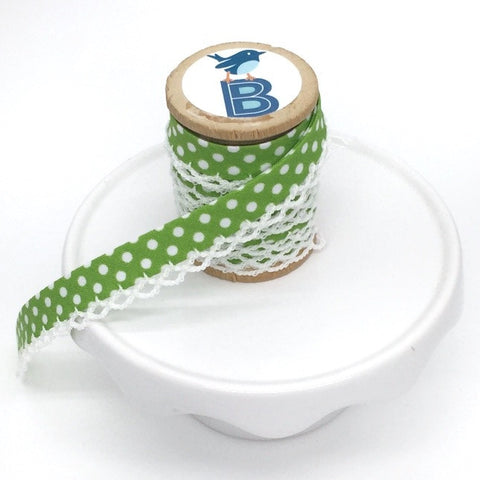 Bias Tape Double Fold Crocheted Edge in Polka Dot lime Green