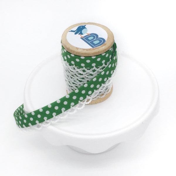 Bias Tape Double Fold Crocheted Edge in Polka Dot Green