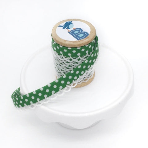 Bias Tape Double Fold Crocheted Edge in Polka Dot Green