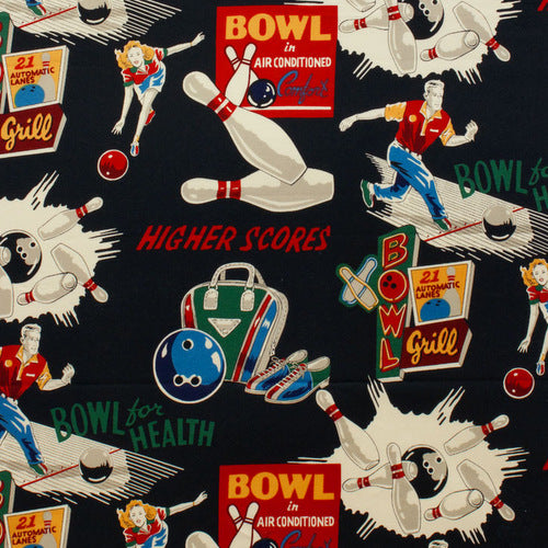 Bowl for Health on Black by Alexander Henry Fabrics