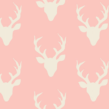 Buck Forest in Pink by Bonnie Christine, pink quilting cotton with rows of deer silhouettes