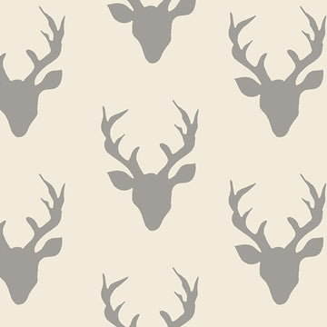 Buck Forest in Silver by Bonnie Christine, grey quilting cotton with rows of deer silhouettes