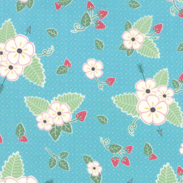Bumble Berries Strawberry Field in Bright Sky by The Jungs for Moda Fabrics