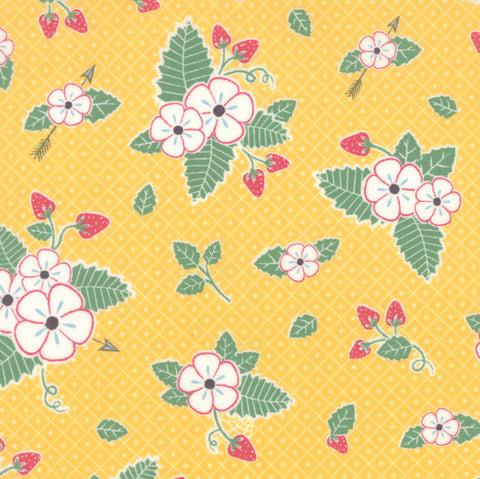Bumble Berries Strawberry Field on Yellow by the Jungs for Moda Fabrics