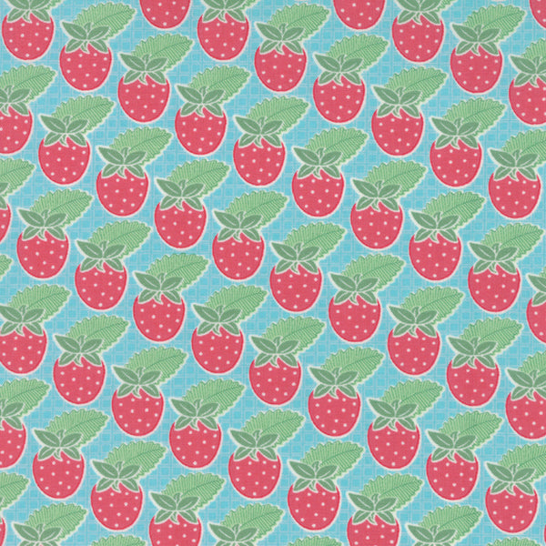 Bumble Berries Strawberry Rows in Bright Sky by The Jungs for Moda Fabrics