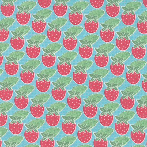 Bumble Berries Strawberry Rows in Bright Sky by The Jungs for Moda Fabrics