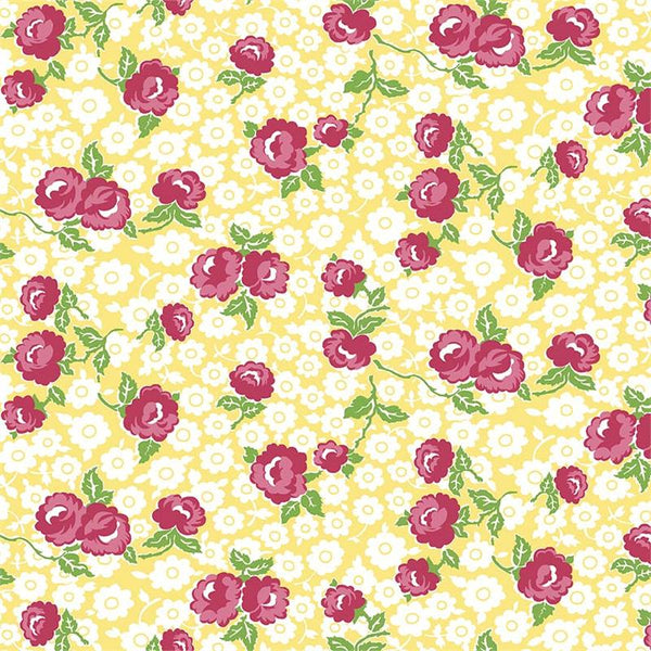 Dainty Darling Main on Yellow by Lindsay Wilkes for Riley Blake Designs