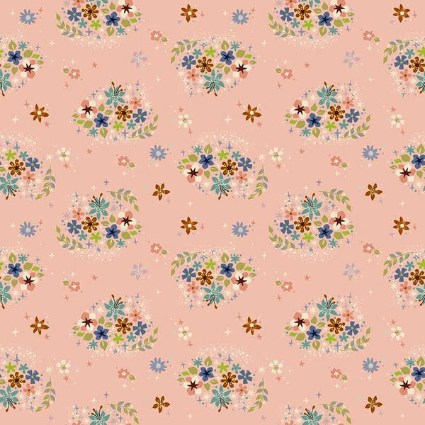 Neverland Star Flower in Pink by Jill Howarth, pink quilting cotton with starry floral print