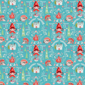 Little Red in the Woods Damask Teal