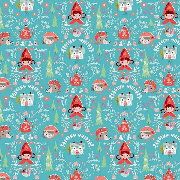 Little Red in the Woods Damask Teal