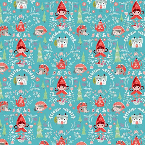 Little Red in the Woods Damask Teal