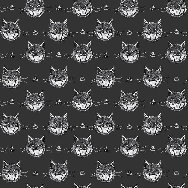 Scaredy Cat Heads in Charcoal by Amanda Niederhauser C9411-CHARCOAL