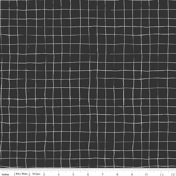 Scaredy Cat Grid in Charcoal by Amanda Niederhauser C9416-Charcoal