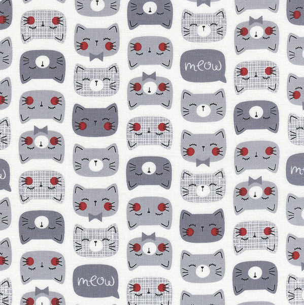 Cat Faces in Grey by Timeless Treasures