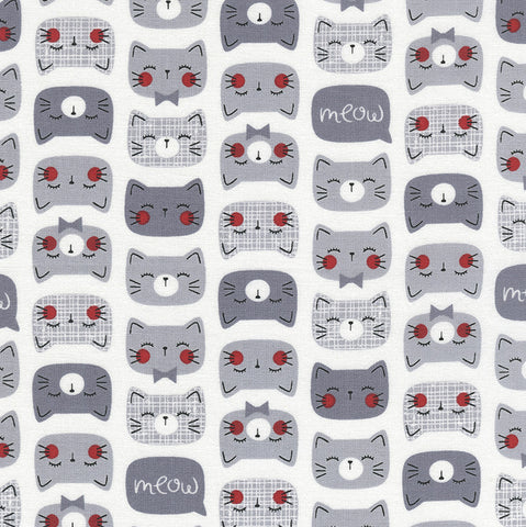 Cat Faces in Grey by Timeless Treasures