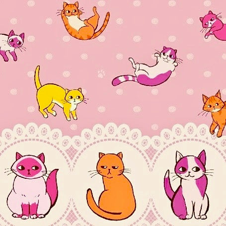 Caturday Raining Cats Double Border in Rose