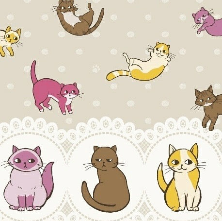 Caturday Raining Cats Double Border in Tan