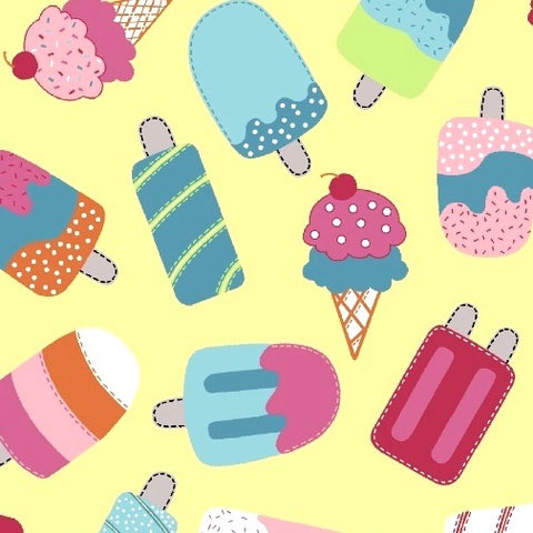 Chasing Waves Popsicles on Yellow by Red Brolly for Marcus Fabrics