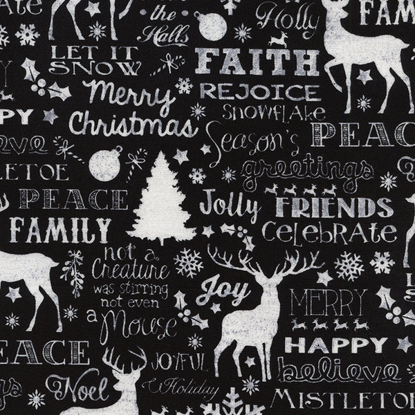 Christmas Words on Black by Timeless Treasures
