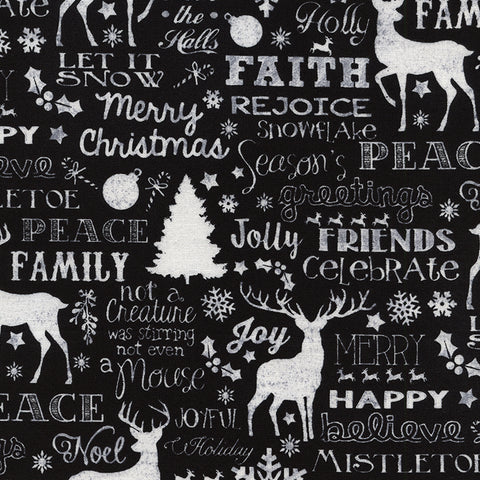 Christmas Words on Black by Timeless Treasures